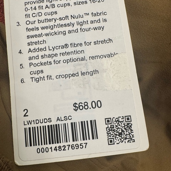 NWT LULULEMON SIZE 2 ALIGN CROP TANK - Picture 5 of 9